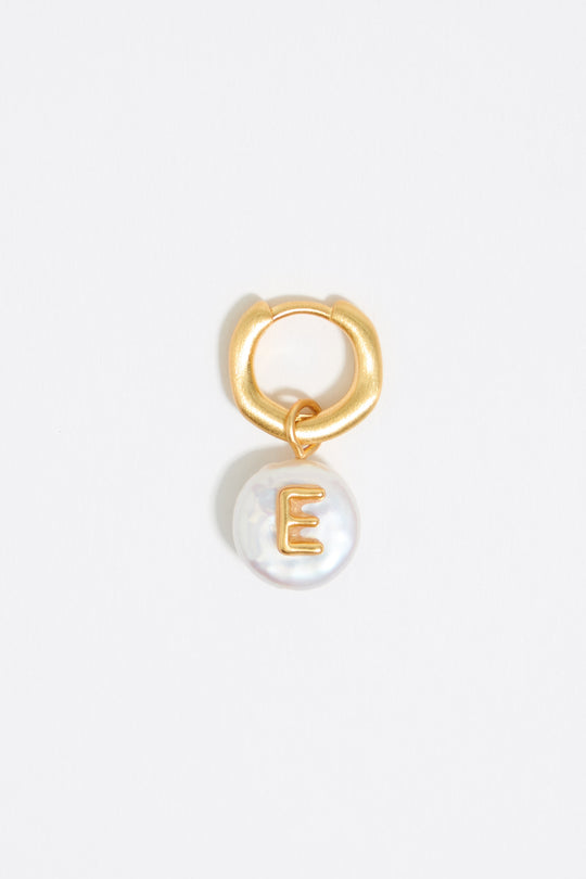 Letter E pearl and heart hoop earrings