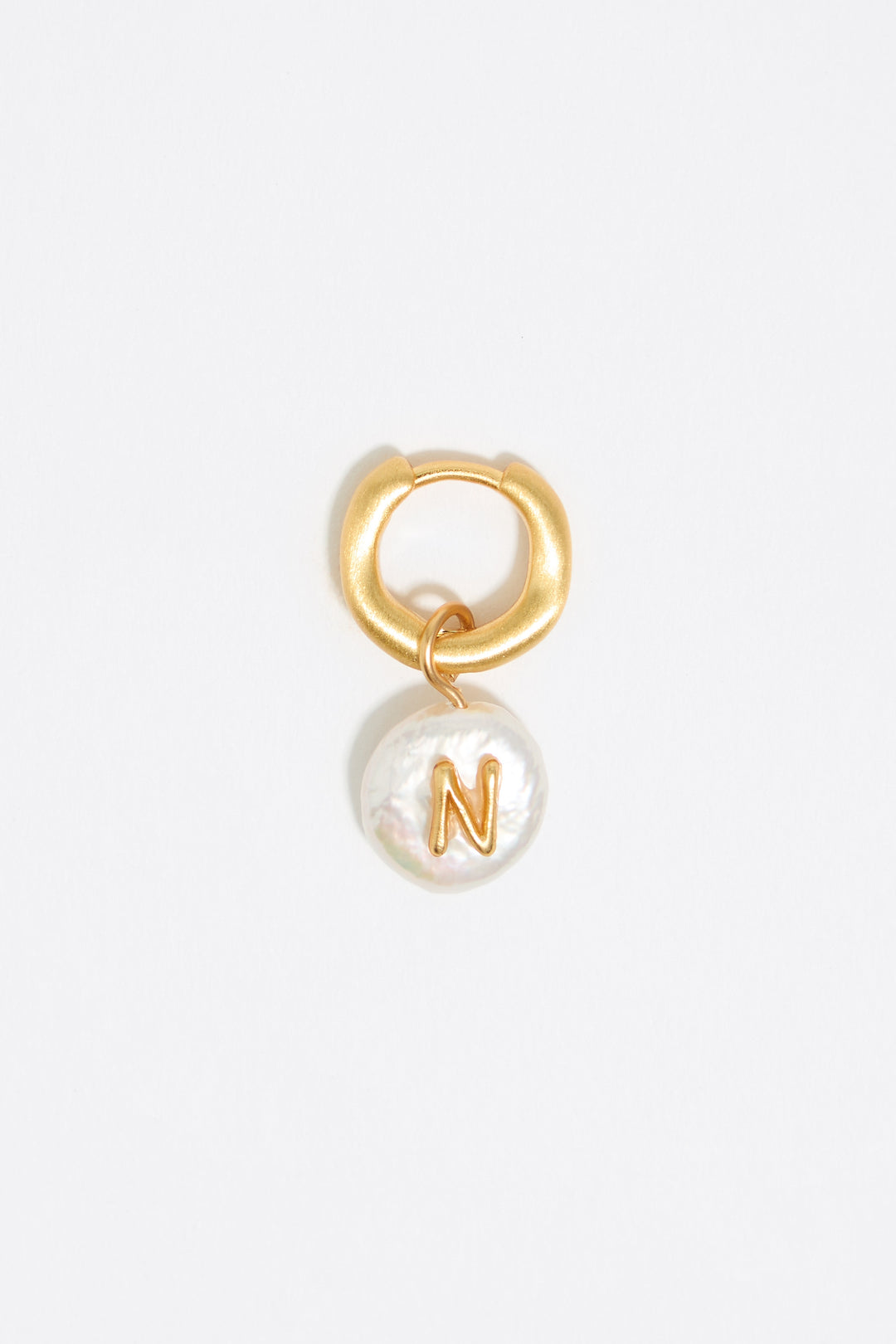 Letter N pearl and heart hoop earrings