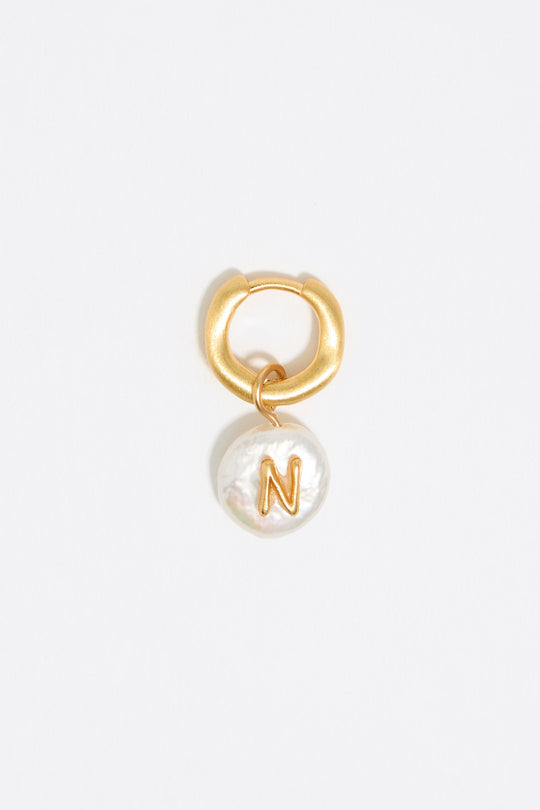 Letter N pearl and heart hoop earrings