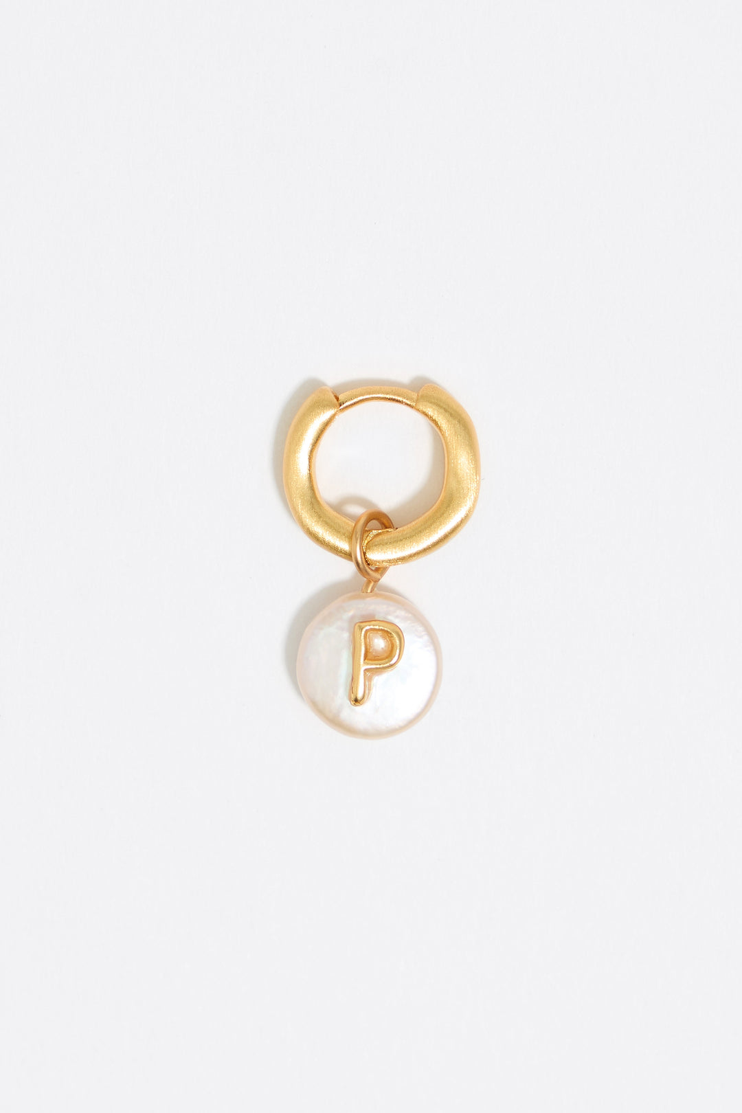 Letter P pearl and heart hoop earrings