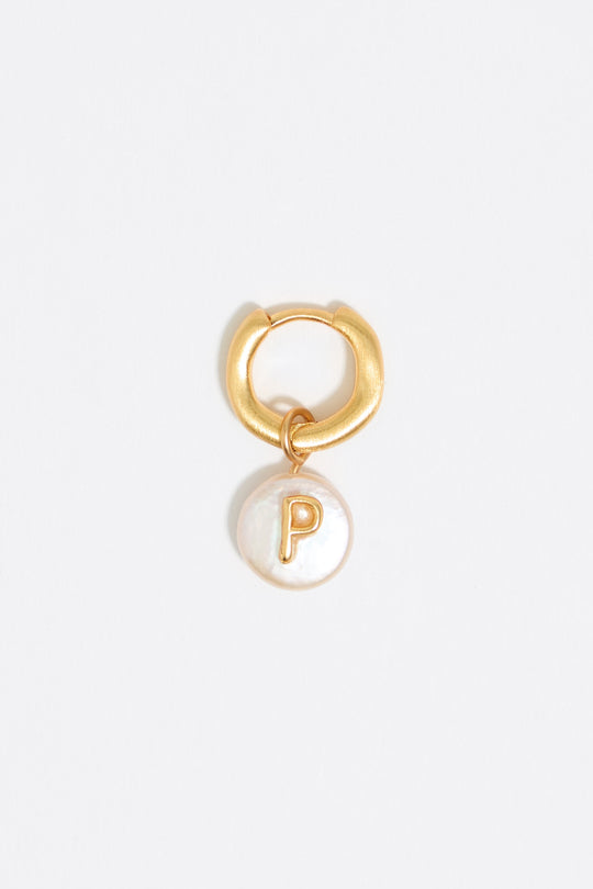 Letter P pearl and heart hoop earrings
