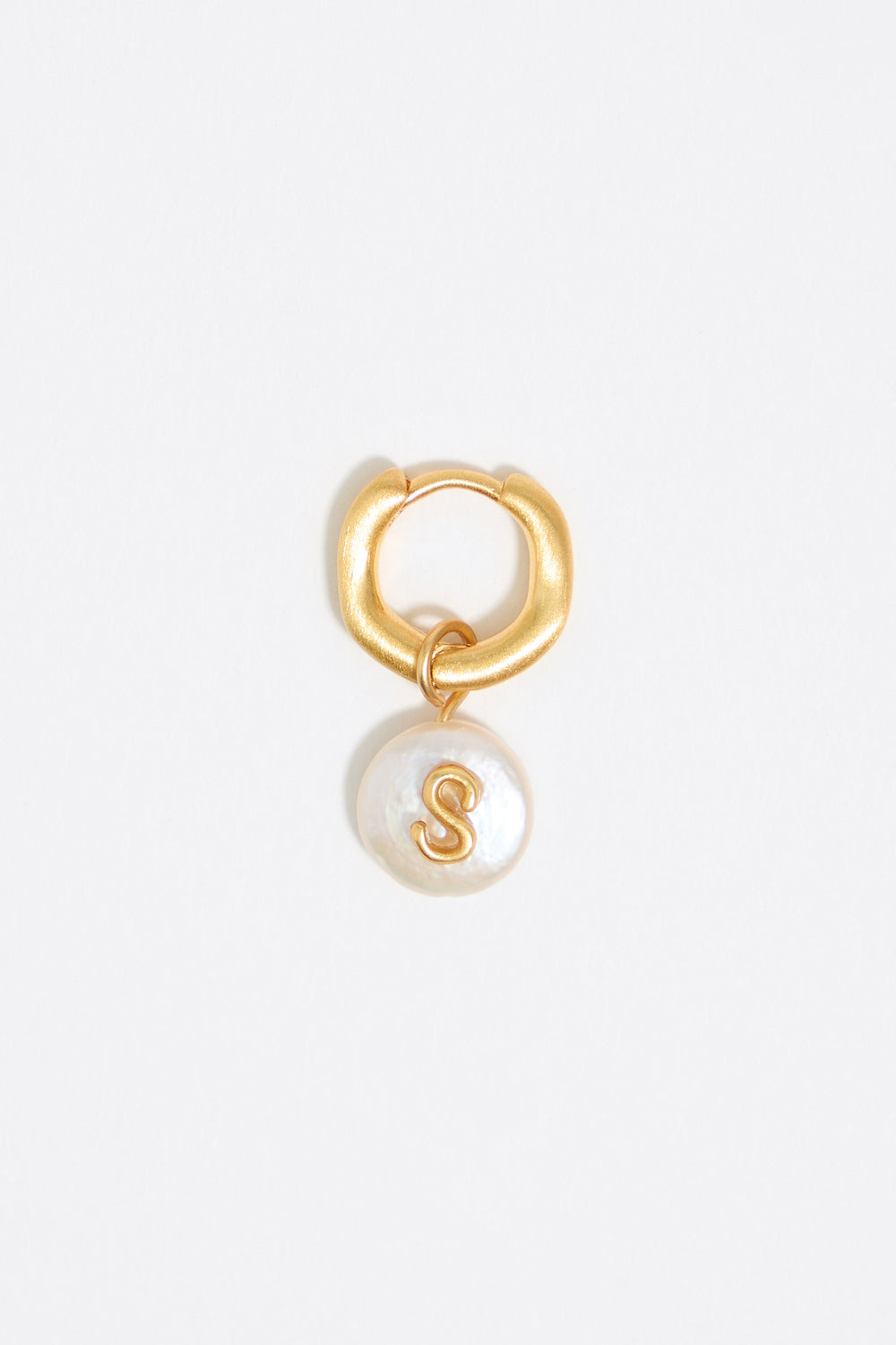Letter S pearl and heart hoop earrings