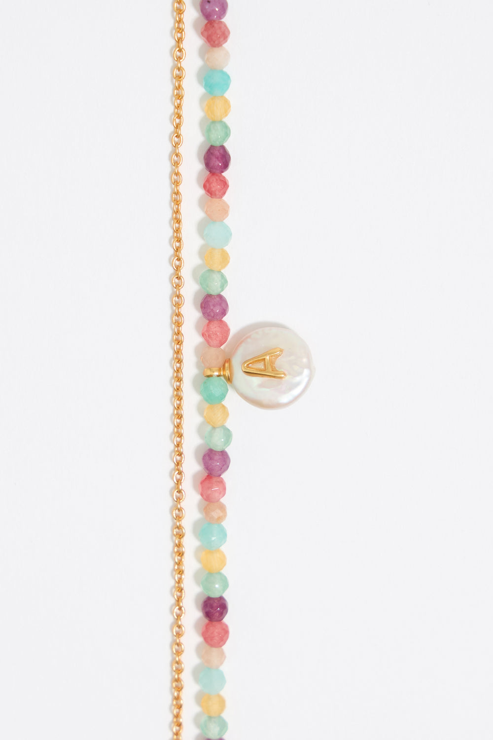 Letter A pearl and multicolor stones bracelet