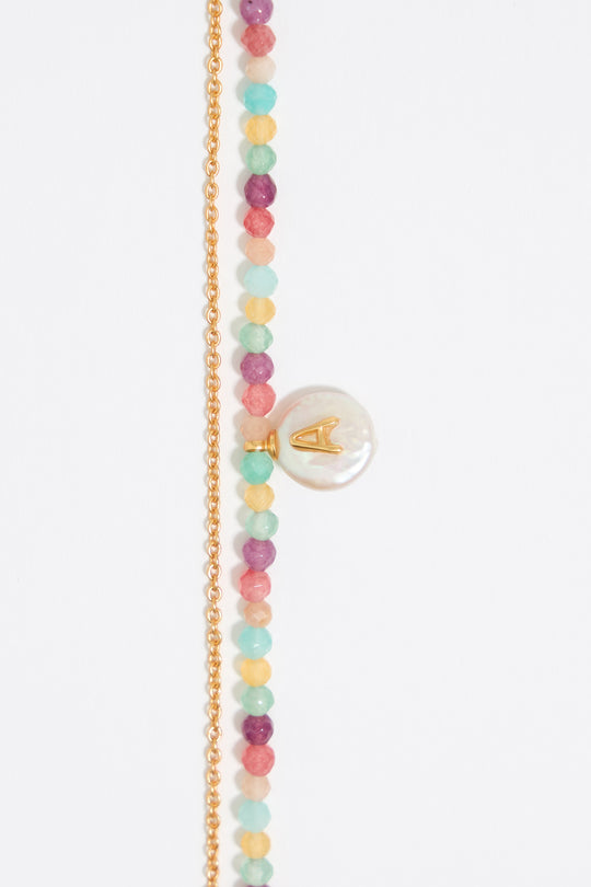 Letter A pearl and multicolor stones bracelet
