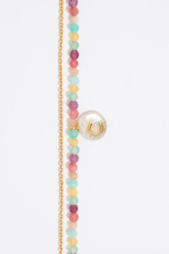 Letter C pearl and multicolor stones bracelet