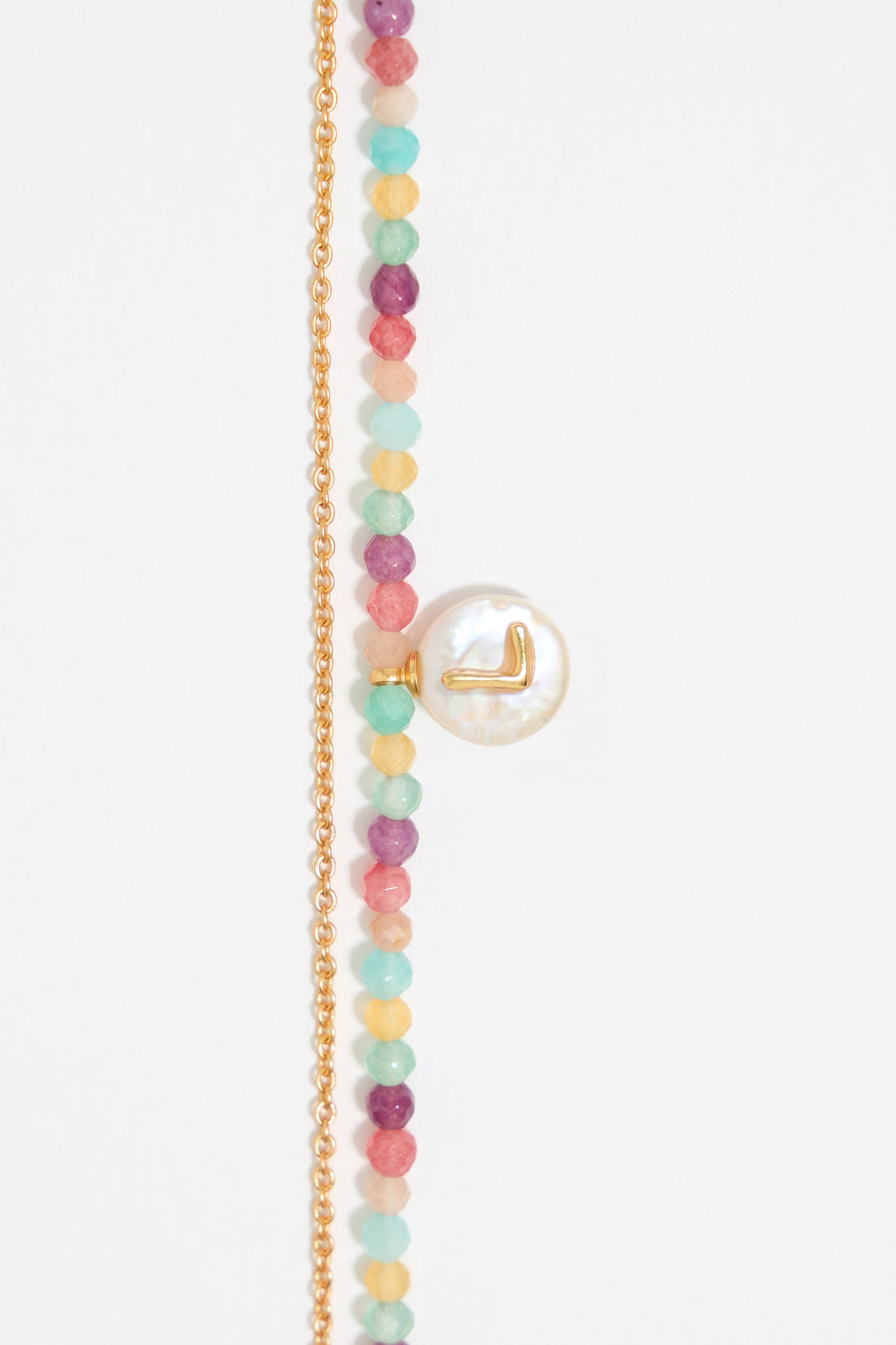 Letter L pearl and multicolor stones bracelet