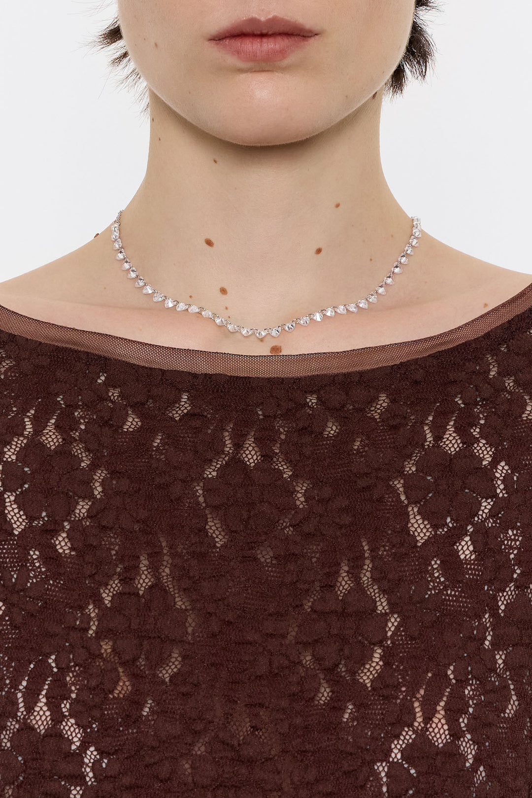 Silver hearts and crystals necklace