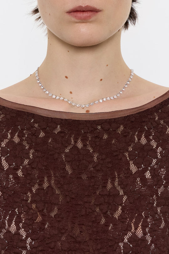 Silver hearts and crystals necklace