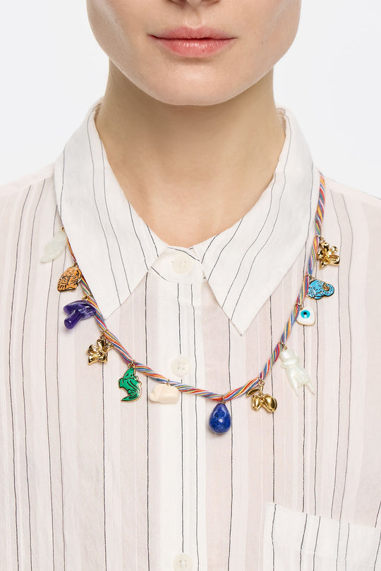Multicolor cord jungle charms necklace