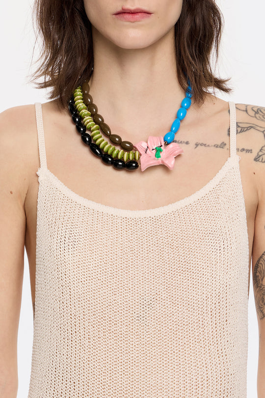 Flower and ceramic bead necklace