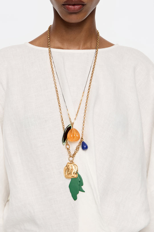 Gold tiger and chains necklace