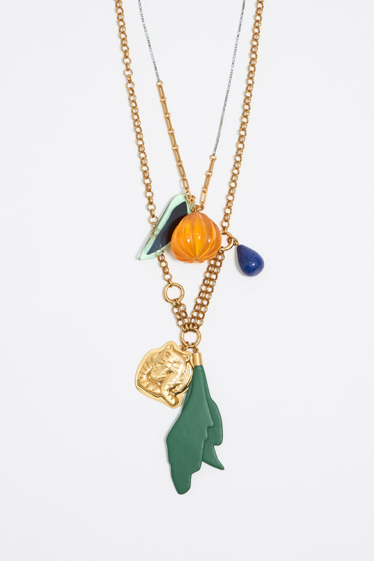 Gold tiger and chains necklace