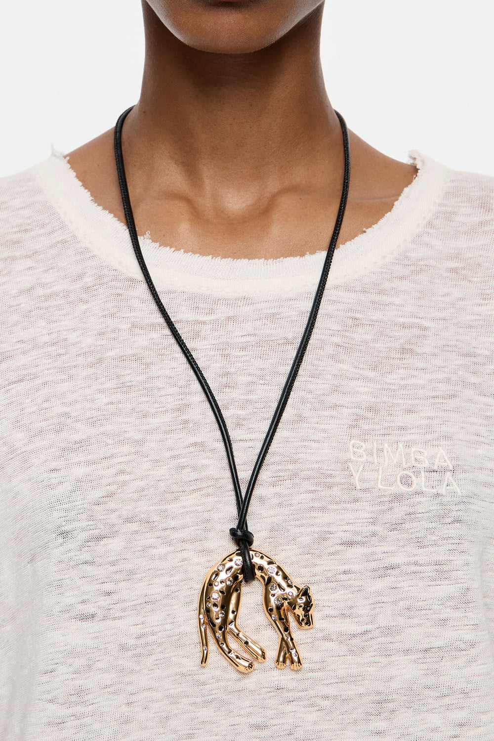 Cord necklace with gold panther
