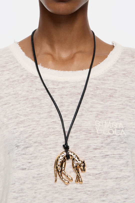 Cord necklace with gold panther