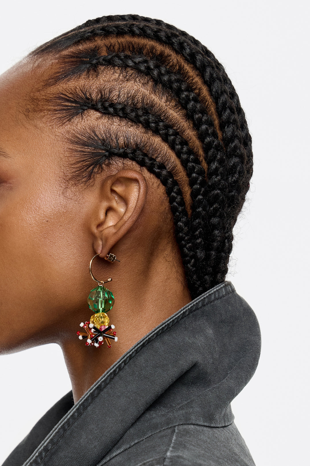 Multicolor beaded flower hoop earrings