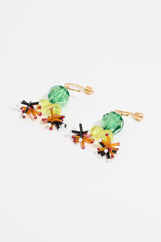 Multicolor beaded flower hoop earrings