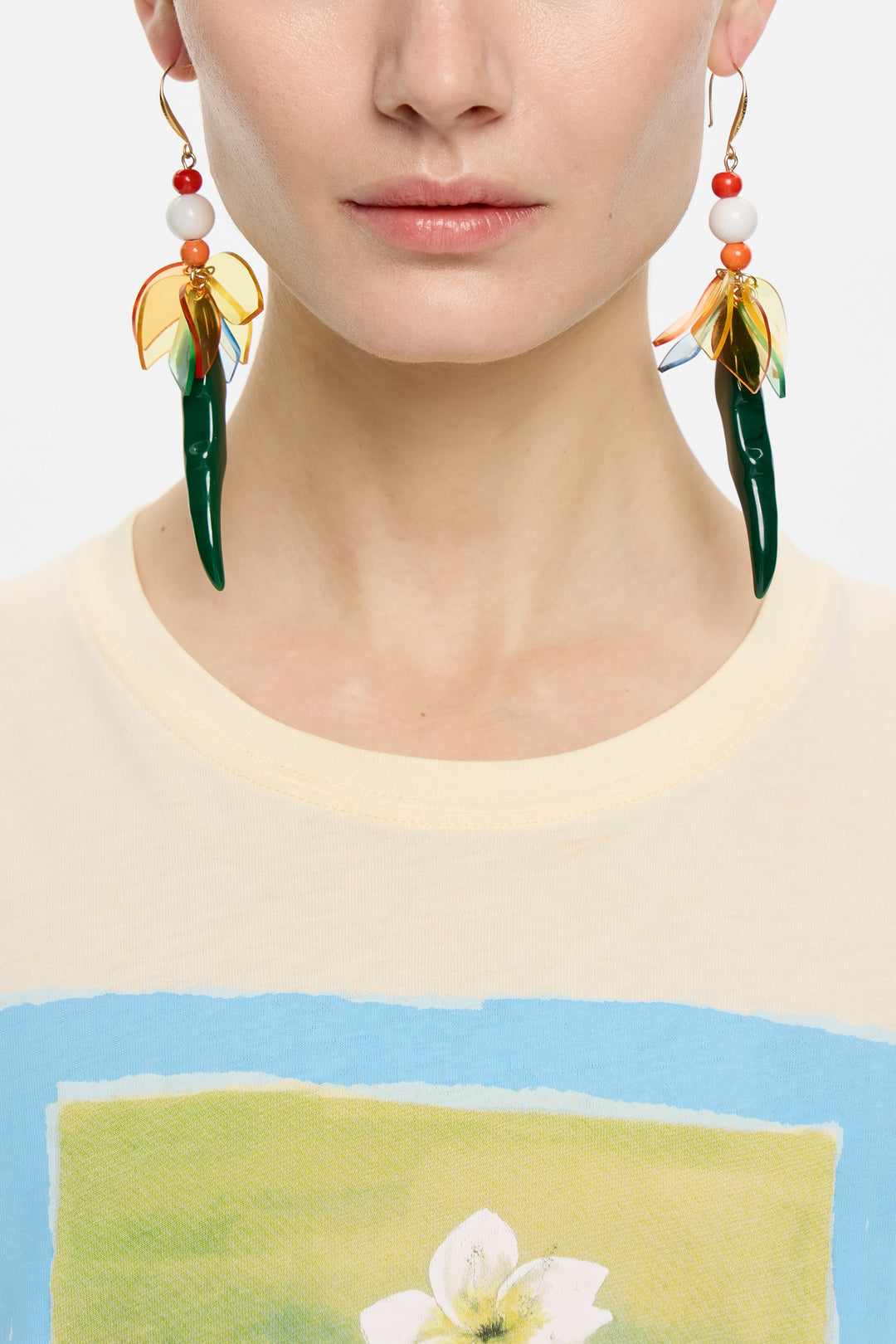 Green crocodile and leaves earrings