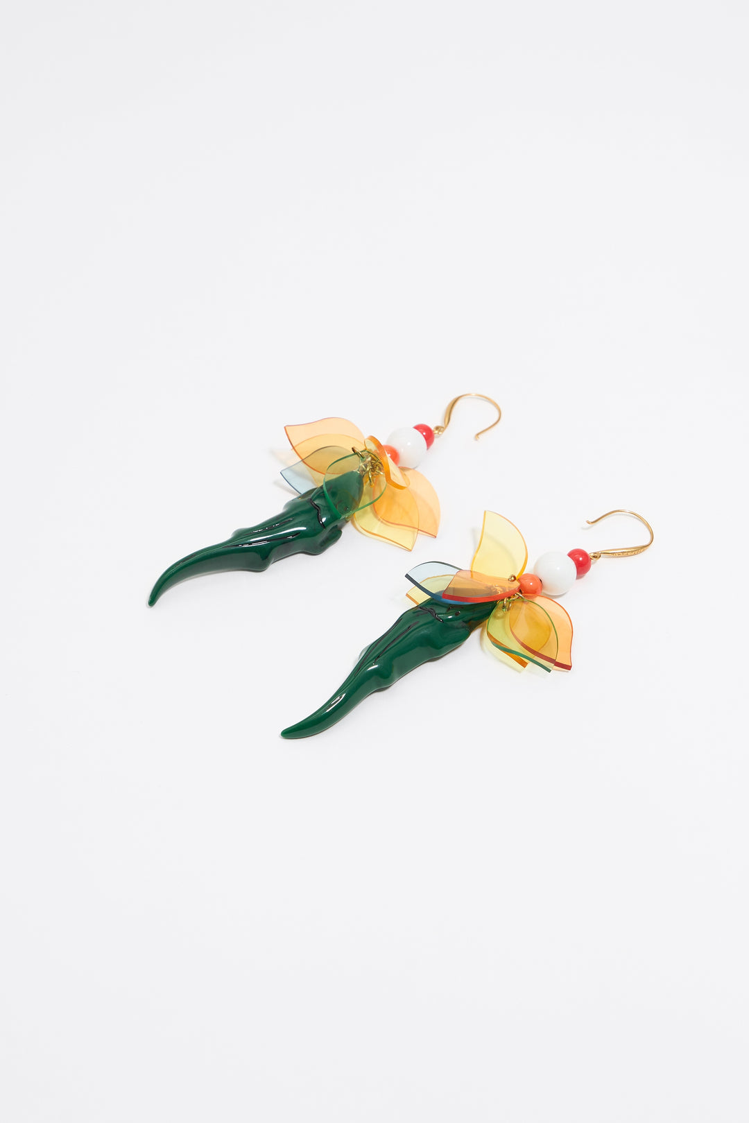Green crocodile and leaves earrings