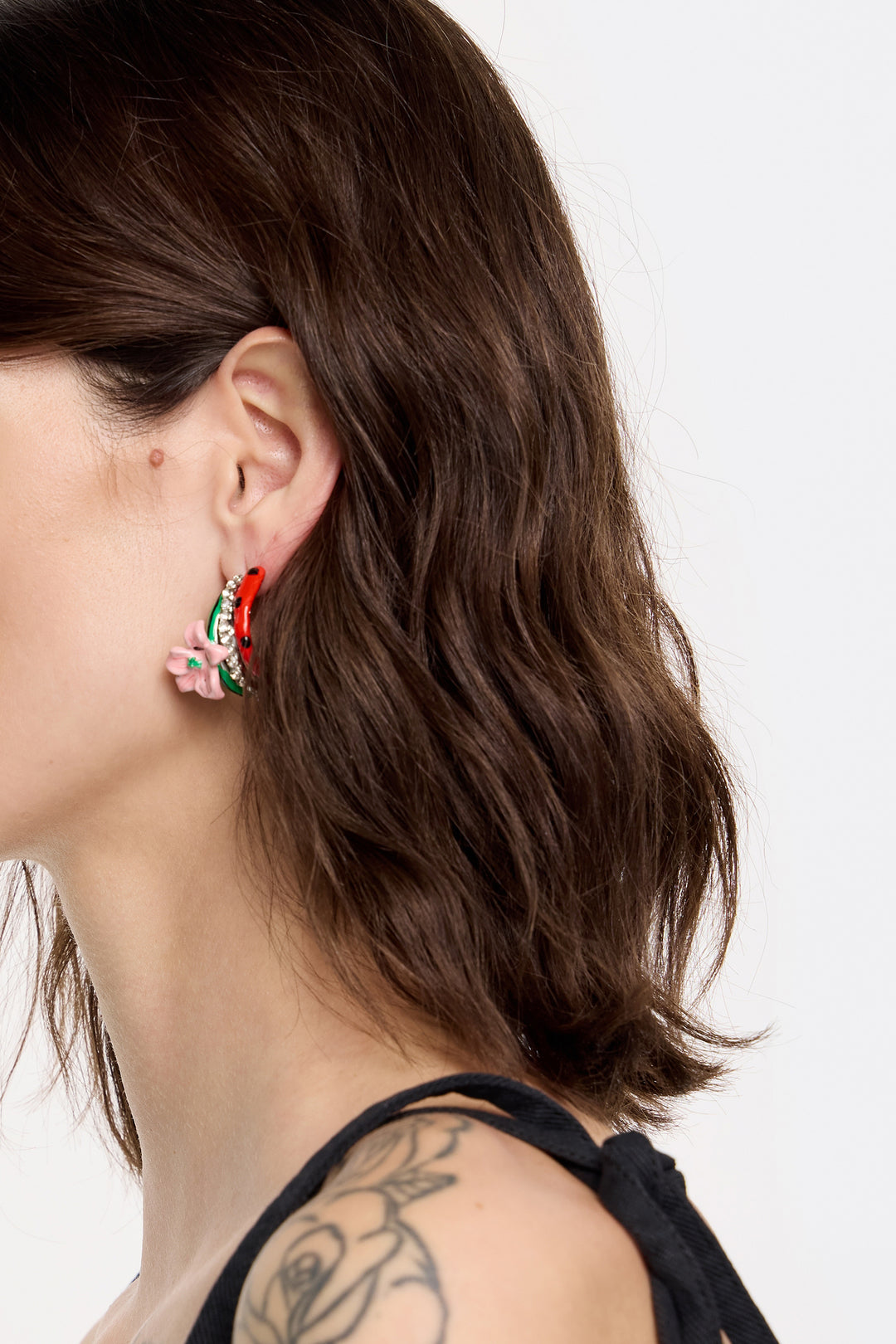 Pink enamel flower hoop earrings