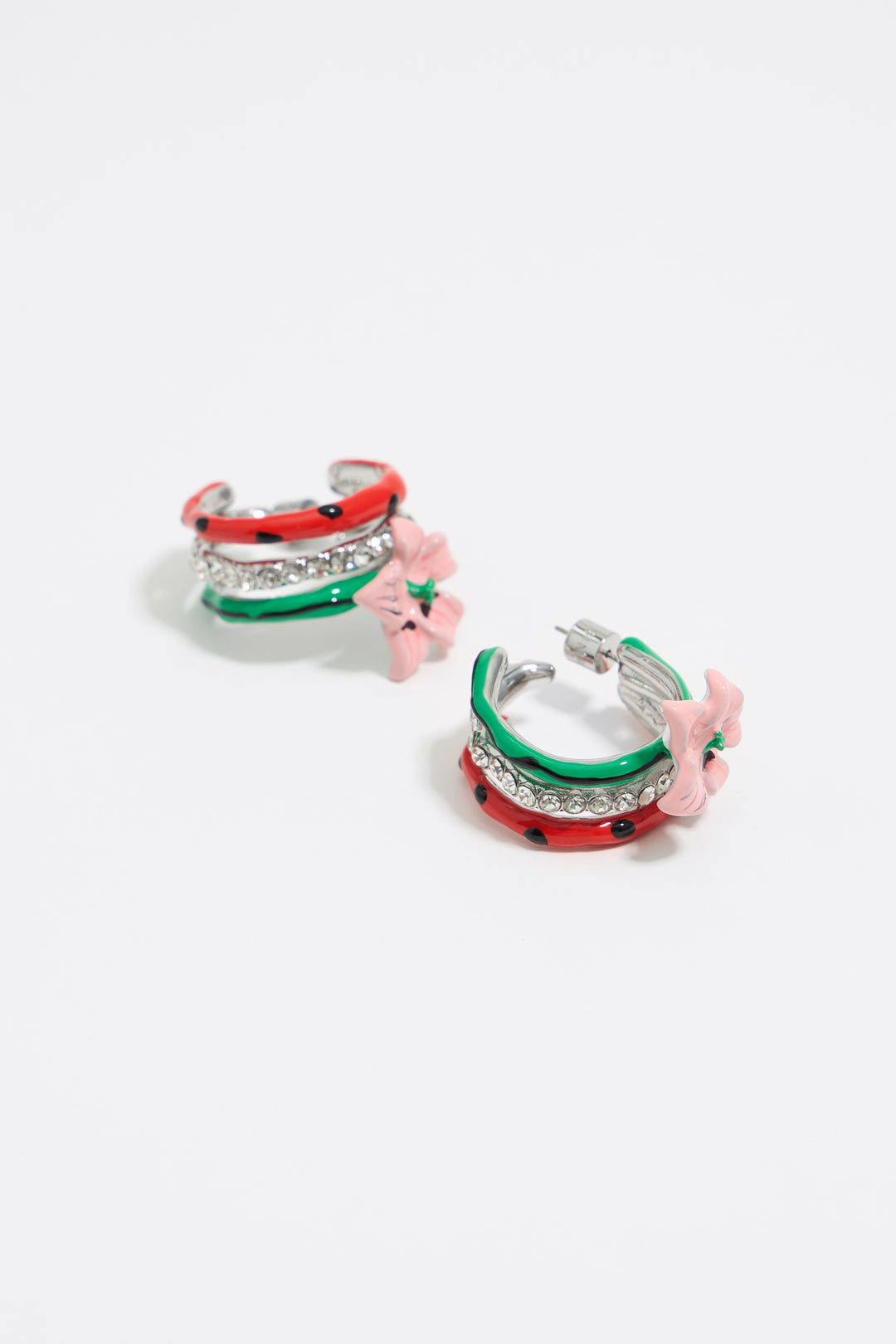 Pink enamel flower hoop earrings