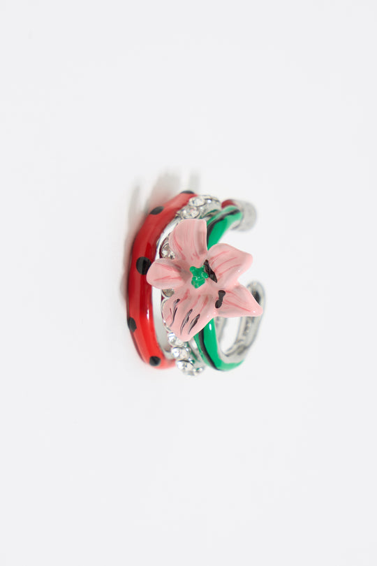 Pink enamel flower hoop earrings
