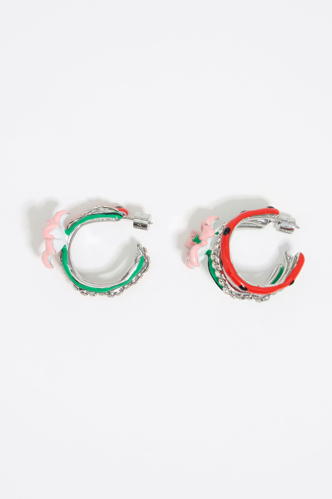 Pink enamel flower hoop earrings