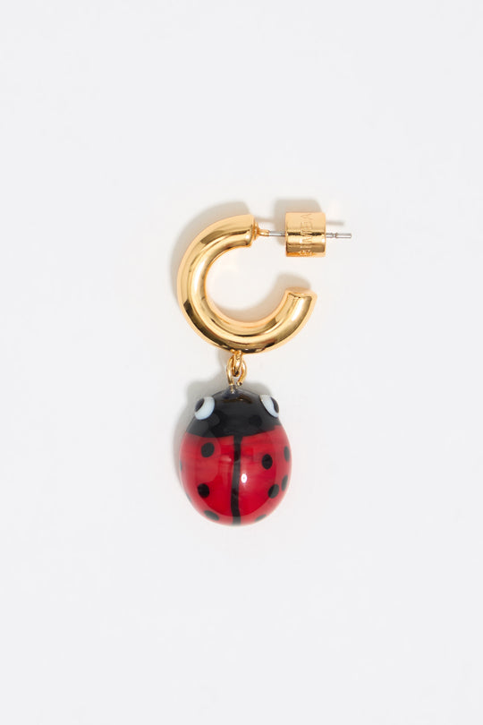 Red crystal ladybug hoop earrings