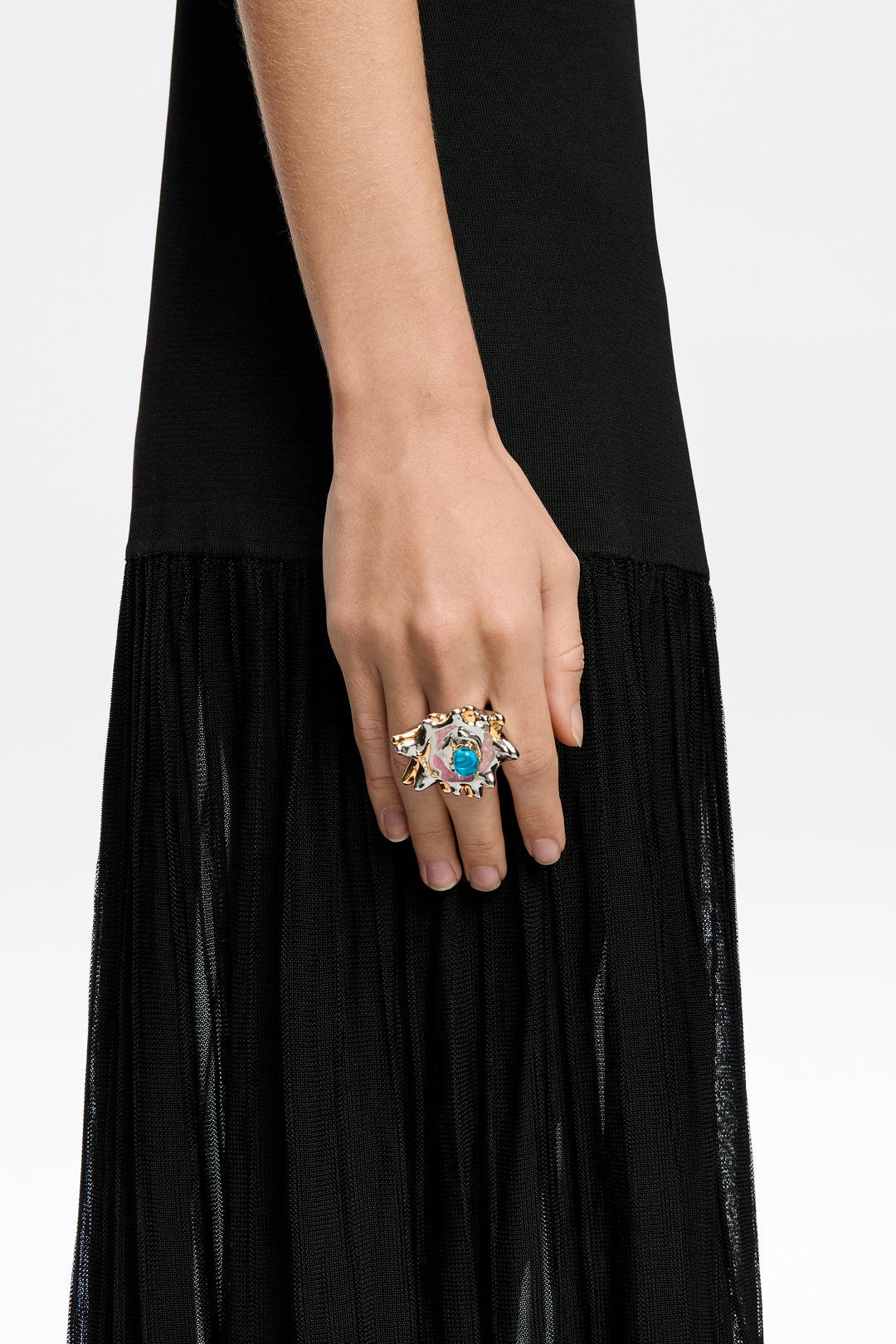 Textured dark silver and enamel ring