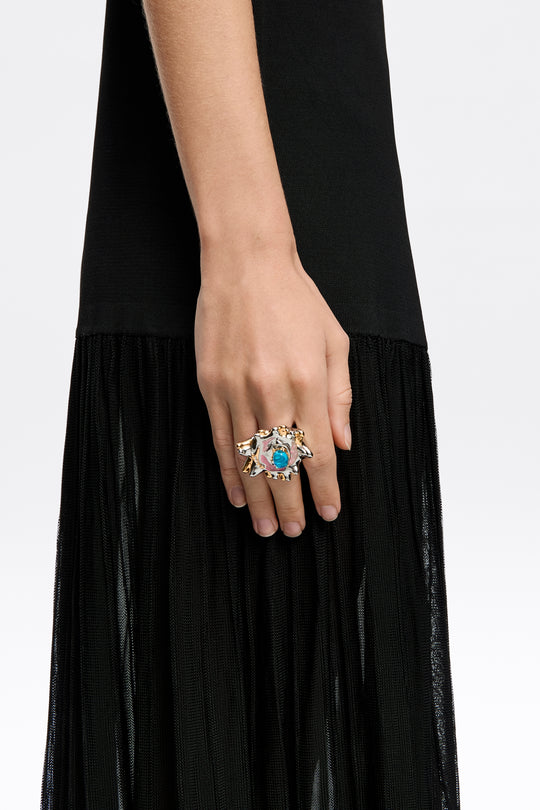 Textured dark silver and enamel ring