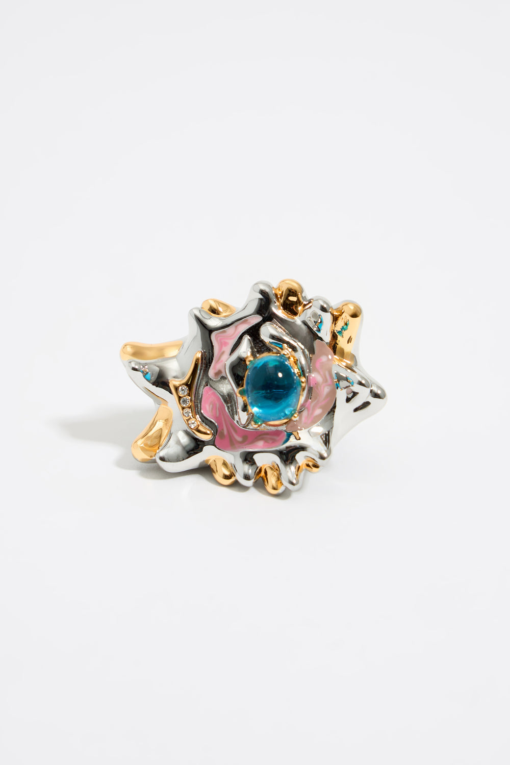 Textured dark silver and enamel ring