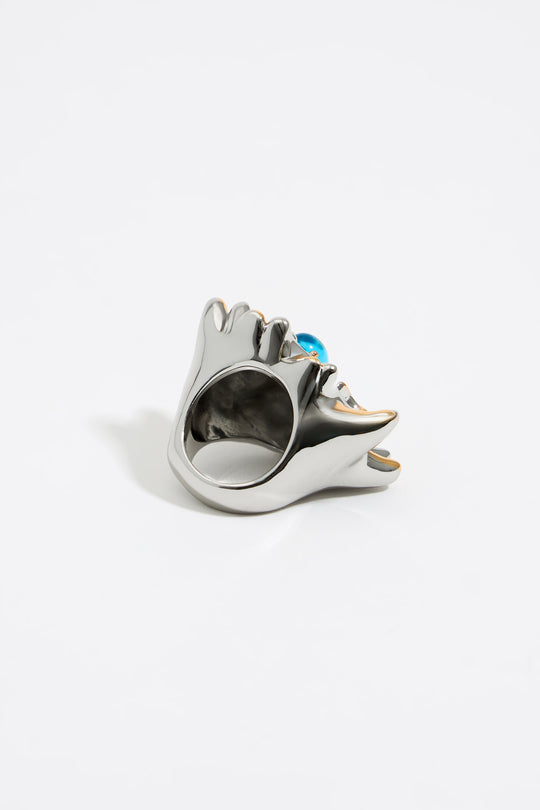 Textured dark silver and enamel ring