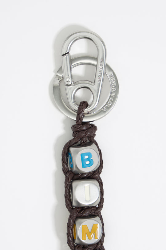 Braided leather rope dice key ring