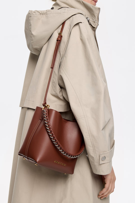 Small walnut leather Chihuahua bucket bag - MYHOLDAL LEBANON