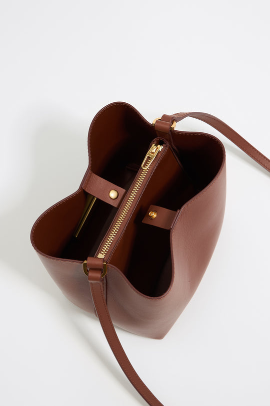 Small walnut leather Chihuahua bucket bag - MYHOLDAL LEBANON