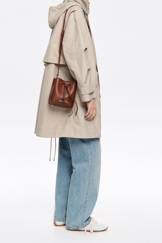 Mini walnut leather Chihuahua bucket bag