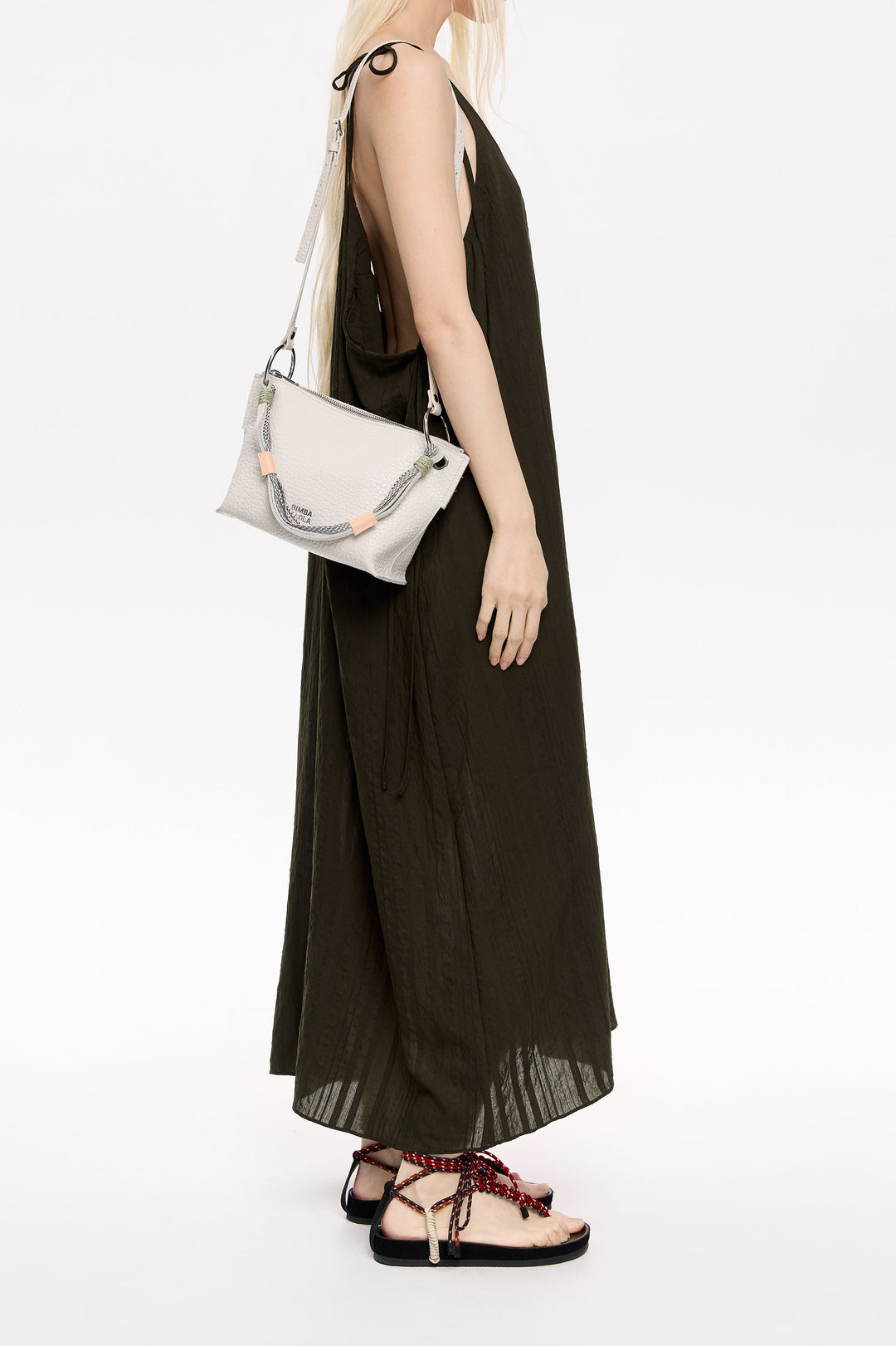 Medium off-white leather trapezium bag