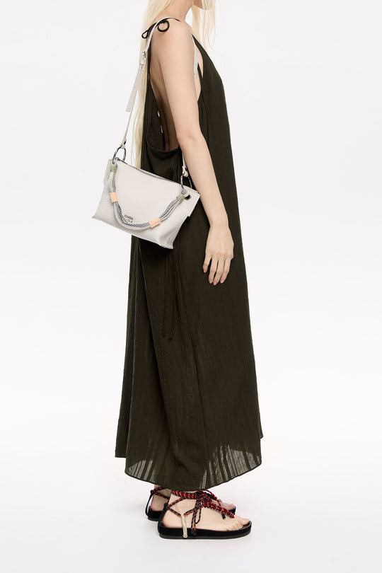 Medium off-white leather trapezium bag
