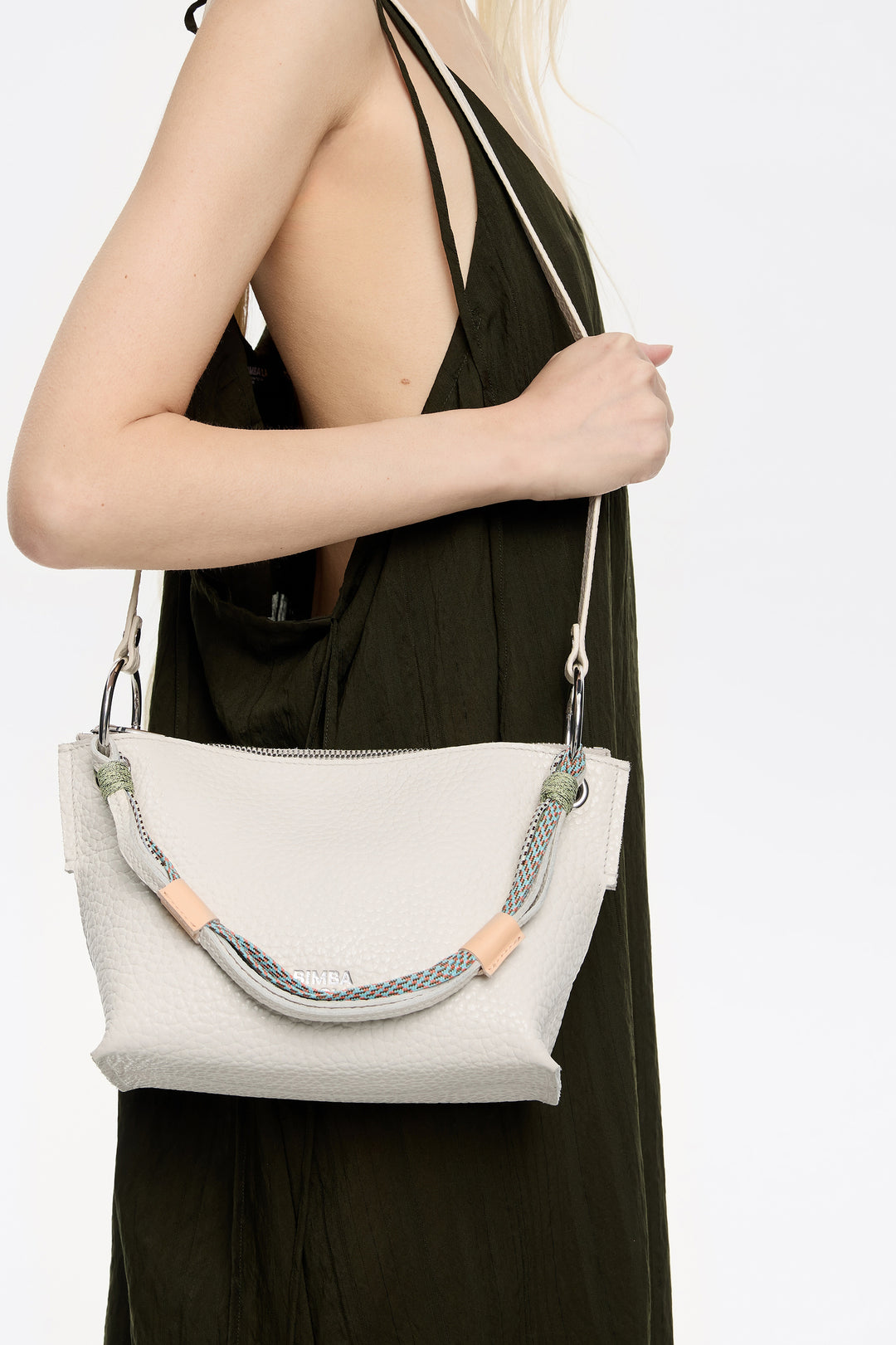Medium off-white leather trapezium bag