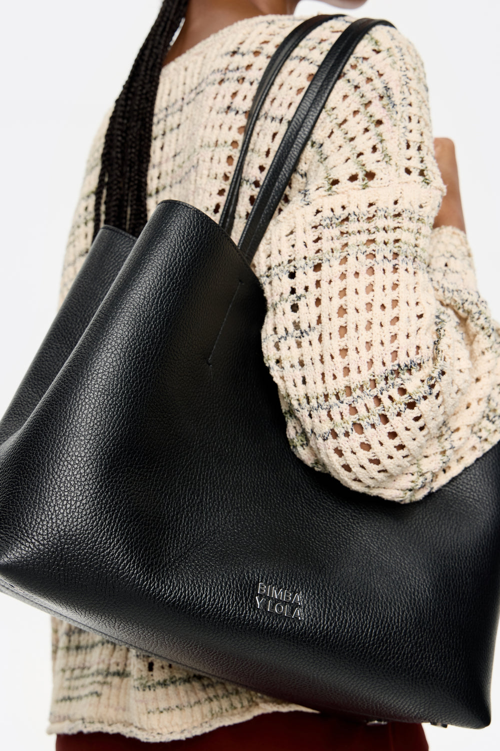 Large black leather Chihuahua shopper bag