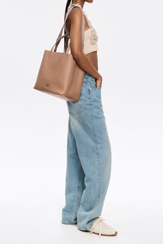 Large light brown leather Chihuahua bag