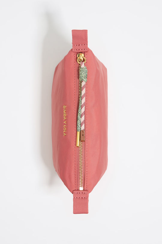 Small pink nylon trapezium make-up case