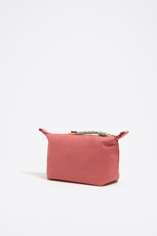 Small pink nylon trapezium make-up case