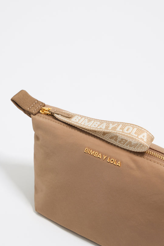 Small bark brown nylon trapezium make-up case