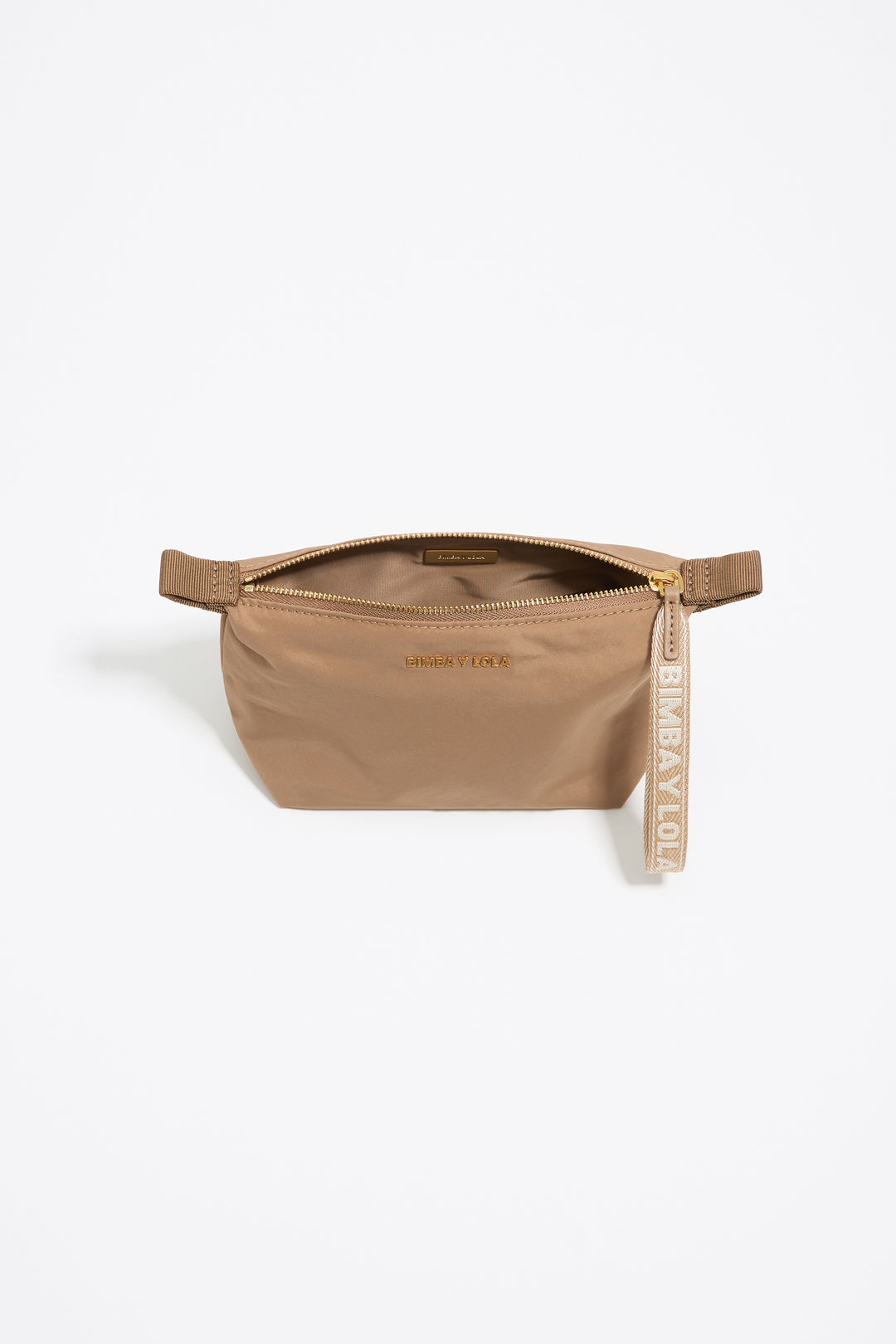 Small bark brown nylon trapezium make-up case