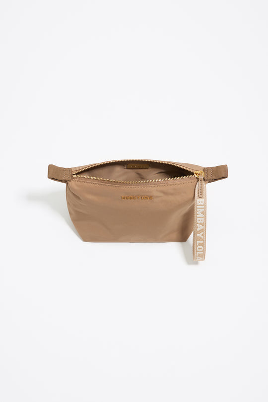 Small bark brown nylon trapezium make-up case