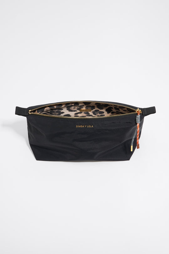 Large black nylon trapezium make-up case