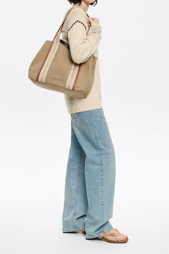 Large camel gabardine Chihuahua shopper bag