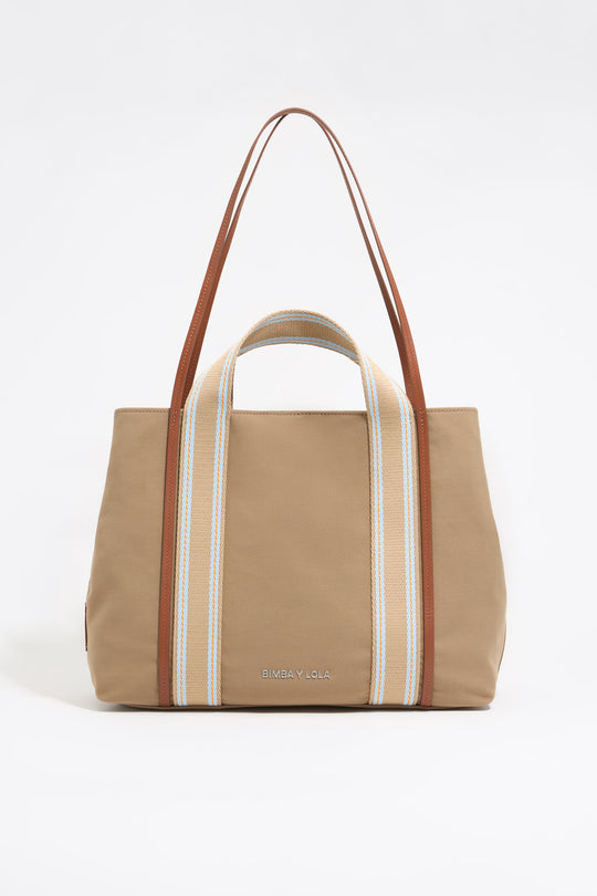 Large camel gabardine Chihuahua shopper bag