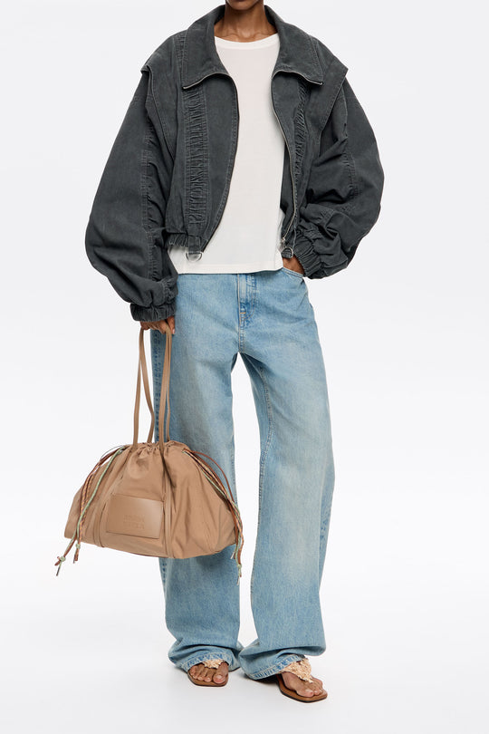 Large bark nylon crossbody bag