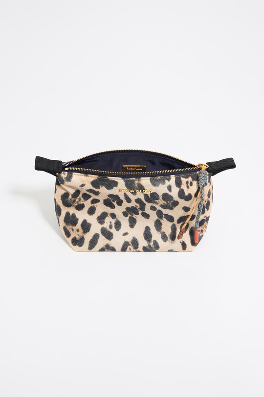 Small beige Leopard nylon make-up case